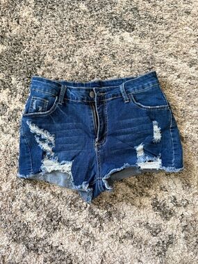SHEIN Dark Blue Distressed Denim Jean Shorts